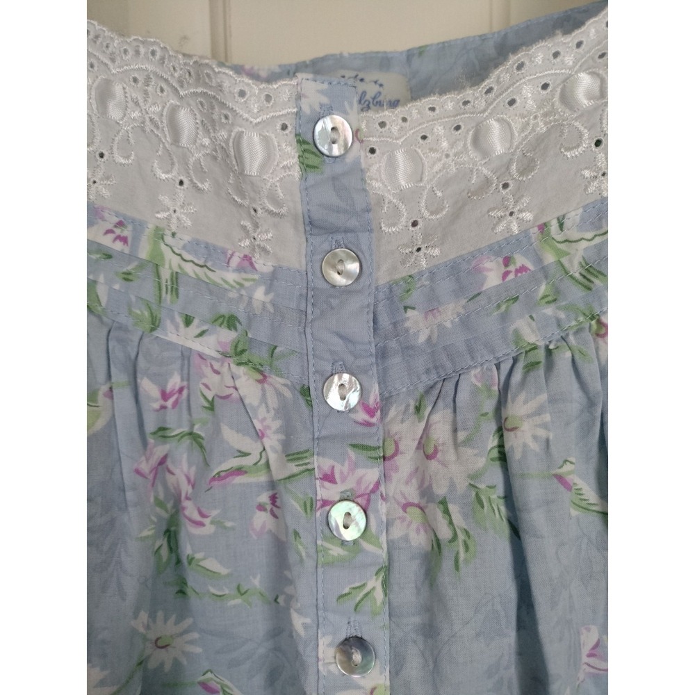 Lanz of Salzburg Robe Gown Set L Blue Hummingbird Floral 100% Cotton Eyelet Trim - Picture 15 of 16